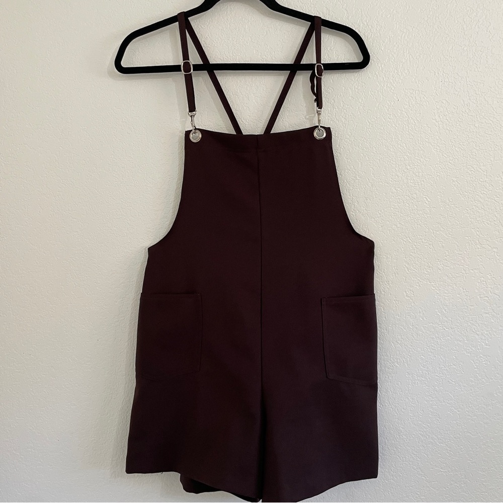 Vintage Brown Polyester Shortalls Romper 70โs Swivel Eye Snap Hookโ Closure
